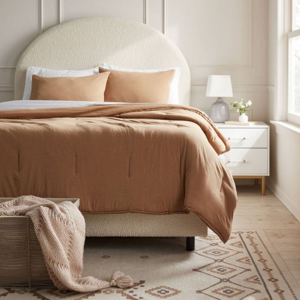 3pc Full/Queen Jersey Comforter Set Light Brown - Knitted Zipper Shams